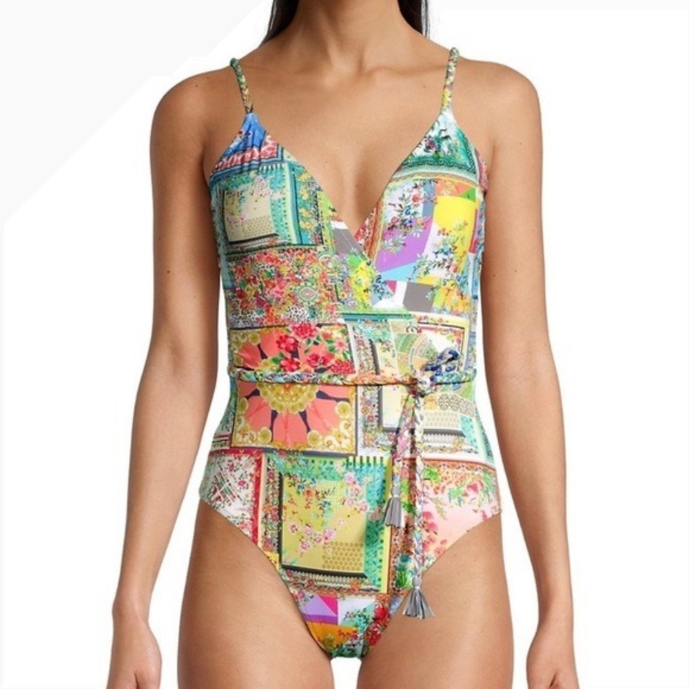 Johnny Was Fleur Braided Wrap One Piece Swimsuit Multi Patchwork XL CSW4722AF